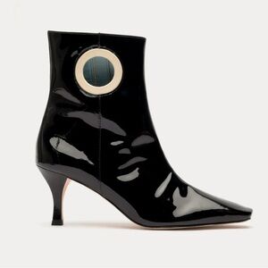 Frances Valentine Zsa Zsa Black & Oyster Patent Boots Sz. 9M EUC